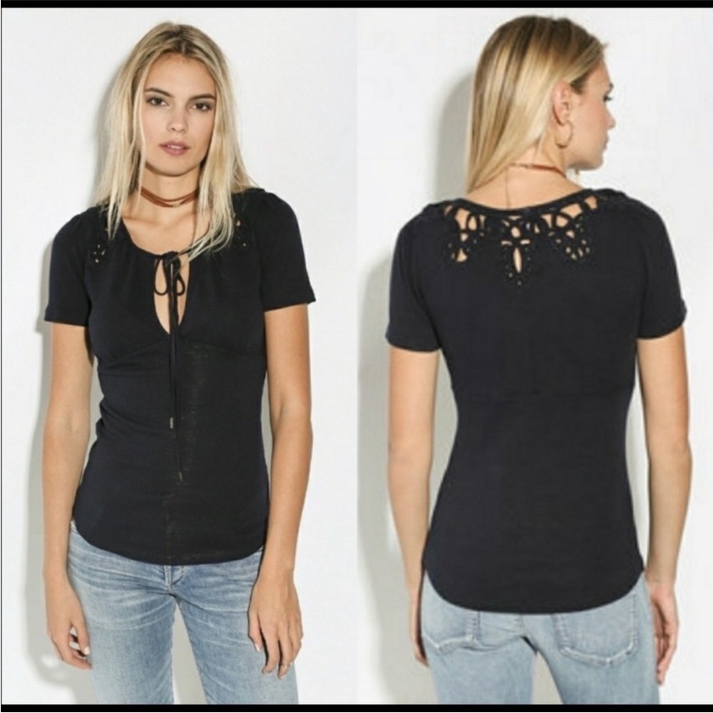 Free People Blast From The Past Crochet Top Size XS dark blue color